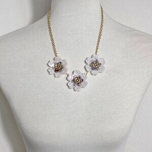 Talbots Statement Bib Necklace White Flowers Champagne Colored Crystals